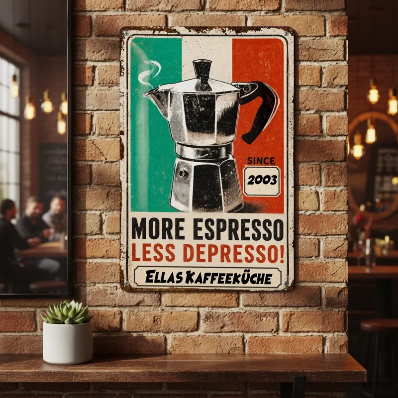 More Espresso | Kaffee Metallschild | Türschild | Blechschild bedruckt mit deinem Namen