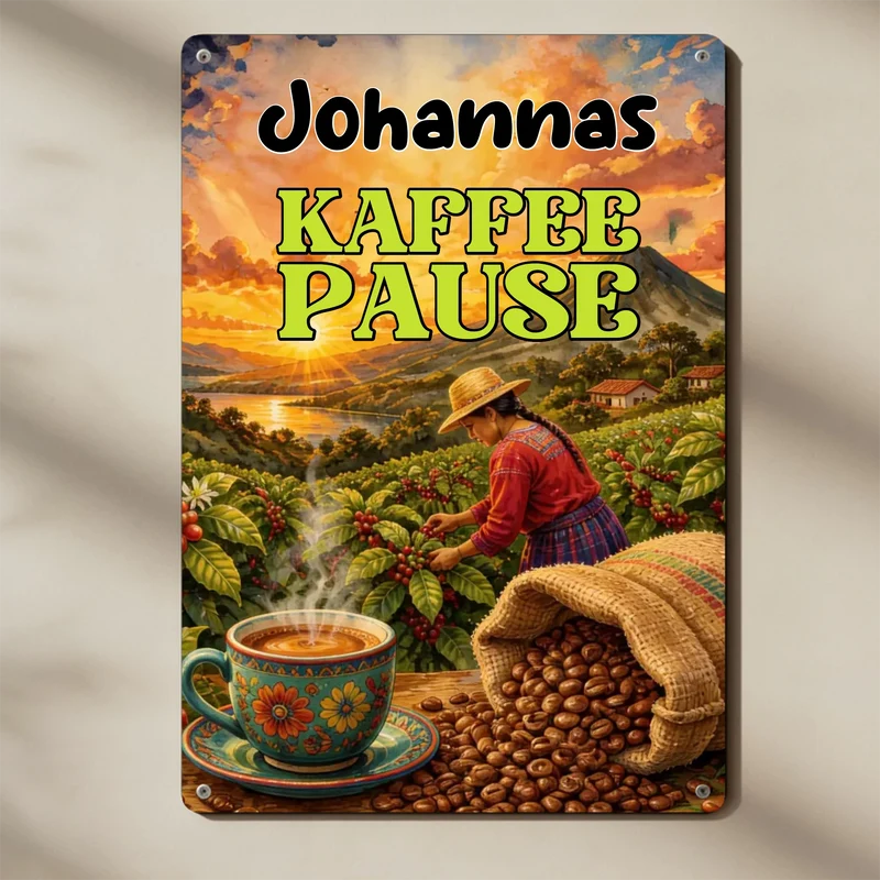 Kaffee Pause | Kaffee Metallschild | Türschild | Blechschild bedruckt mit deinem Namen