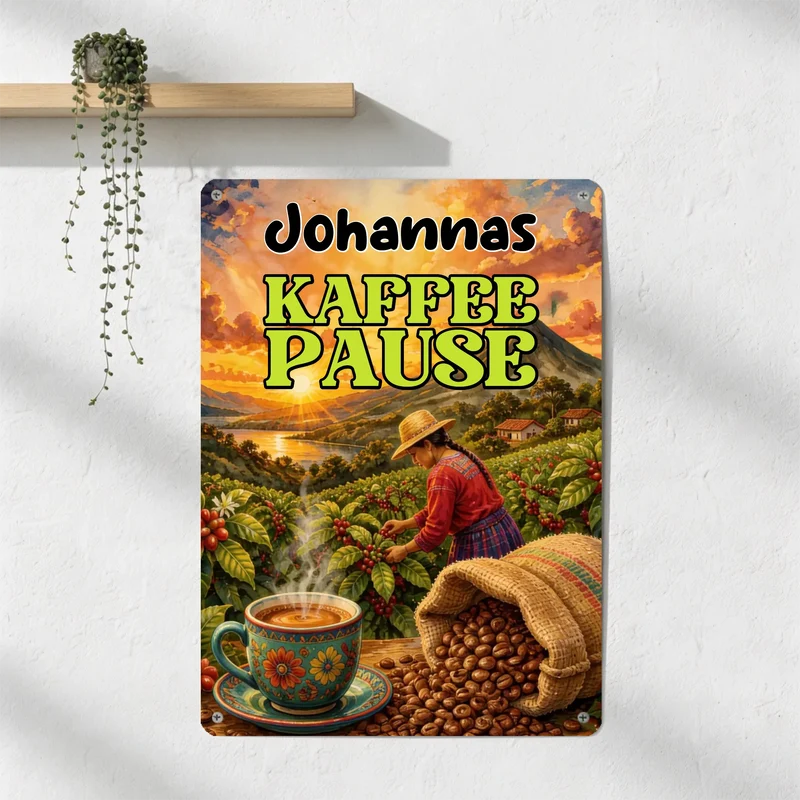 Kaffee Pause | Kaffee Metallschild | Türschild | Blechschild bedruckt mit deinem Namen