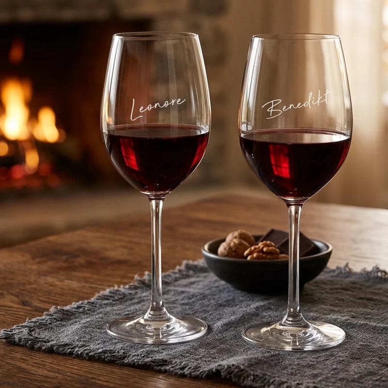 Weihnachtsgeschenk Bree-Weinset mit Gläsern und Holzbox graviert und bedruckt