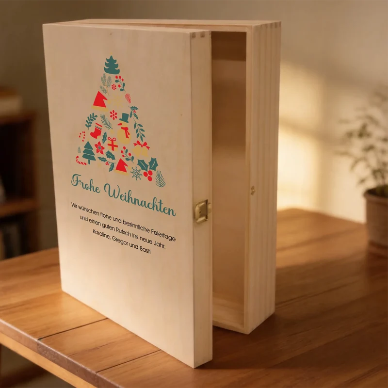 Personalisiertes Weihnachtsgeschenk Bree-Weinset mit Gläsern und Holzbox