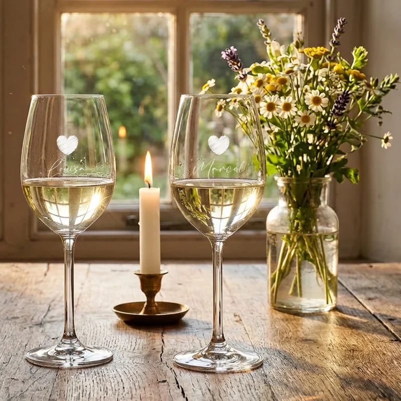 Weinset mit gravierten Gläsern und bedruckter Holzbox als Dankeschön