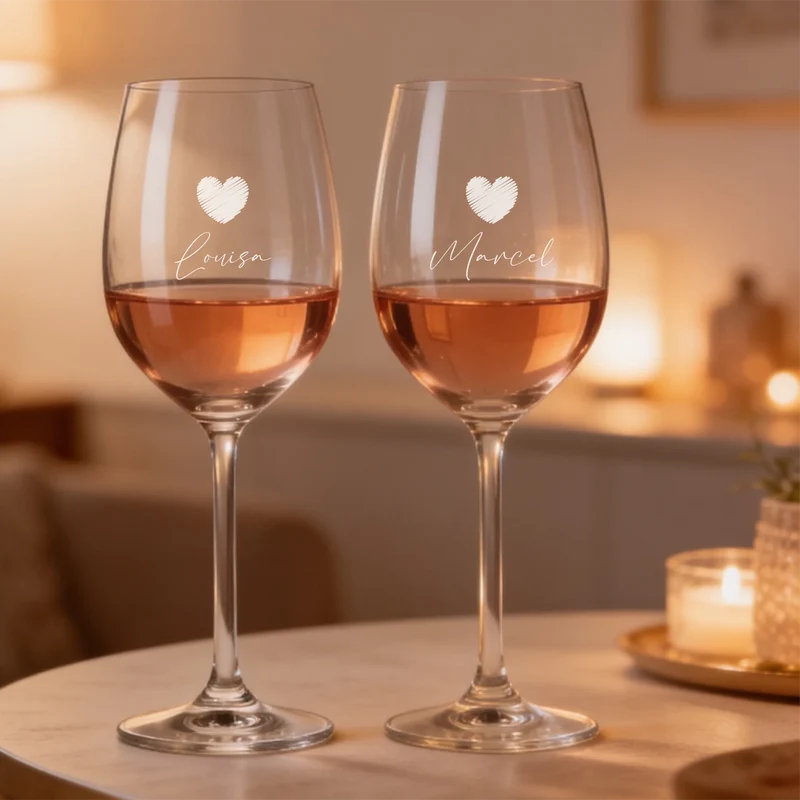 Weinset mit gravierten Gläsern und bedruckter Holzbox als Dankeschön