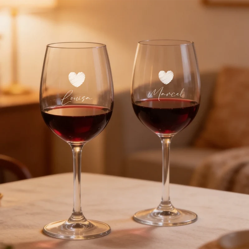 Weinset mit gravierten Gläsern und bedruckter Holzbox als Dankeschön