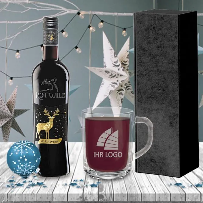 Glühwein-Geschenk-Set mit Glastasse und Gravur deines Logos / Designs