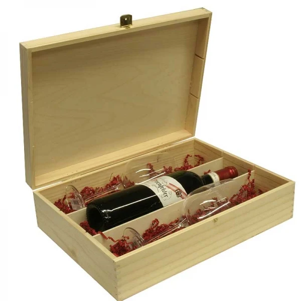 Rotwein-/ Weißwein-Geschenkset mit 3er Holzkiste und Gravur deines Logos / Designs