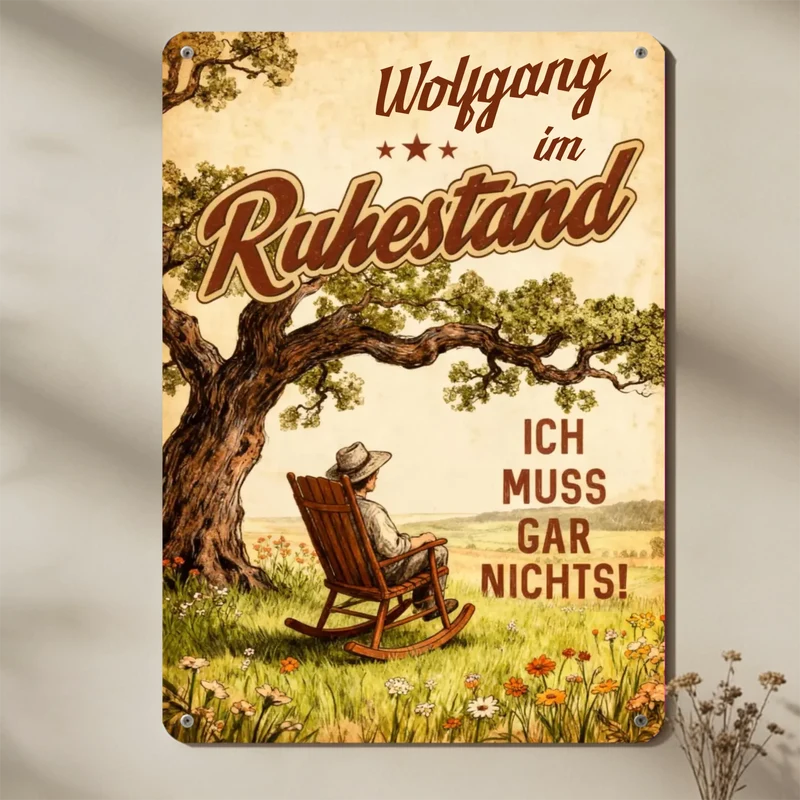 Blechschild Ruhestand personalisiert mit Name | Metallschild Rente Geschenk | Vintage Abschiedsgeschenk