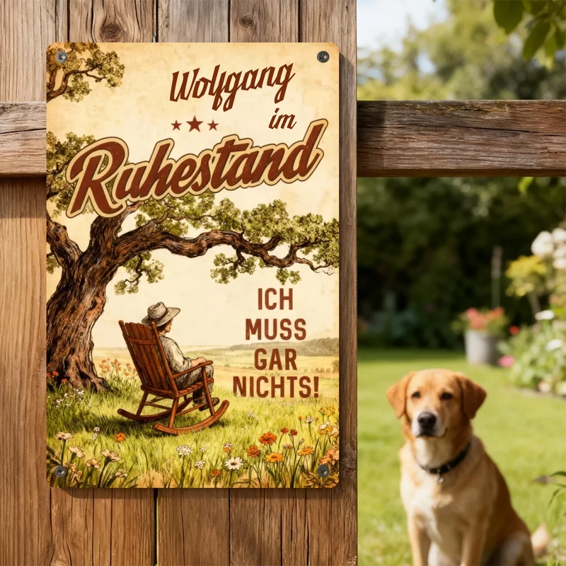 Blechschild Ruhestand personalisiert mit Name | Metallschild Rente Geschenk | Vintage Abschiedsgeschenk