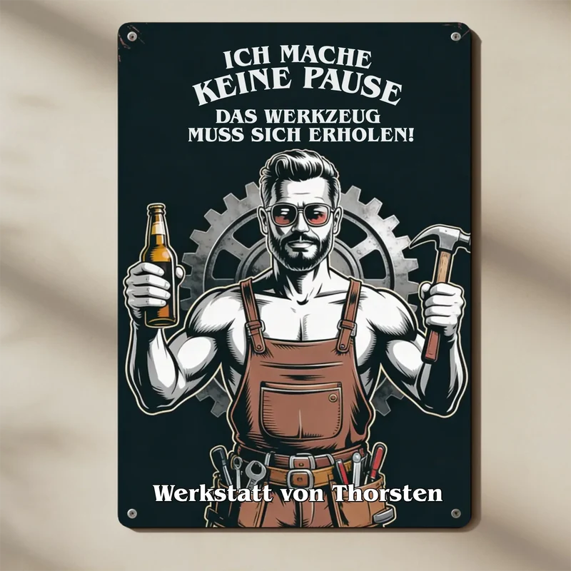 Werkstatt Metallschild | Türschild | Blechschild bedruckt mit Spruch
