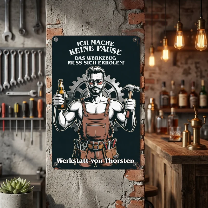 Werkstatt Metallschild | Türschild | Blechschild bedruckt mit Spruch