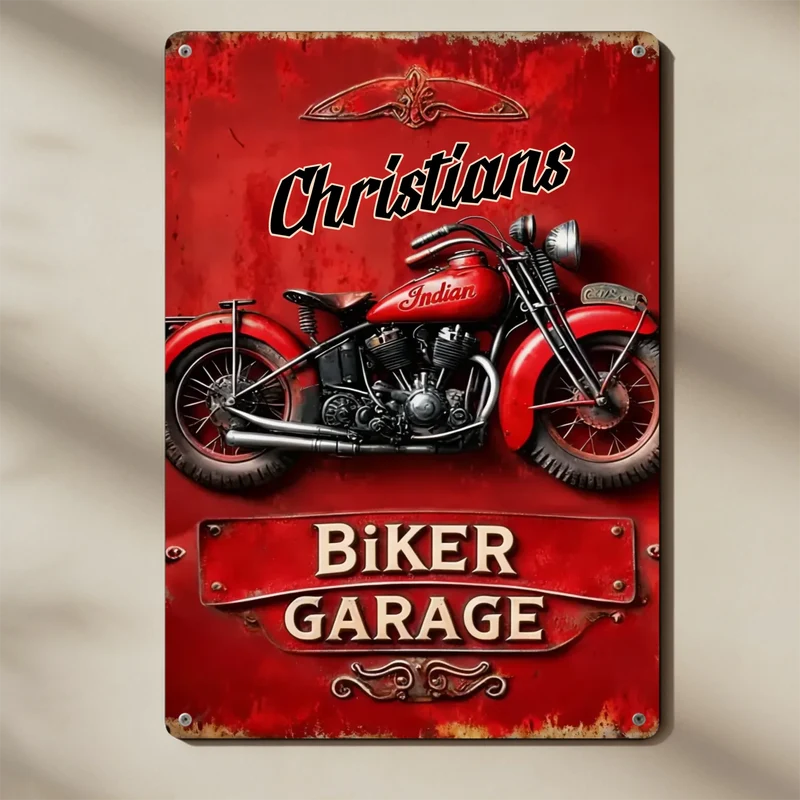 Individuelles Retro Blechschild Motorrad mit Name | Metallschild Biker Garage