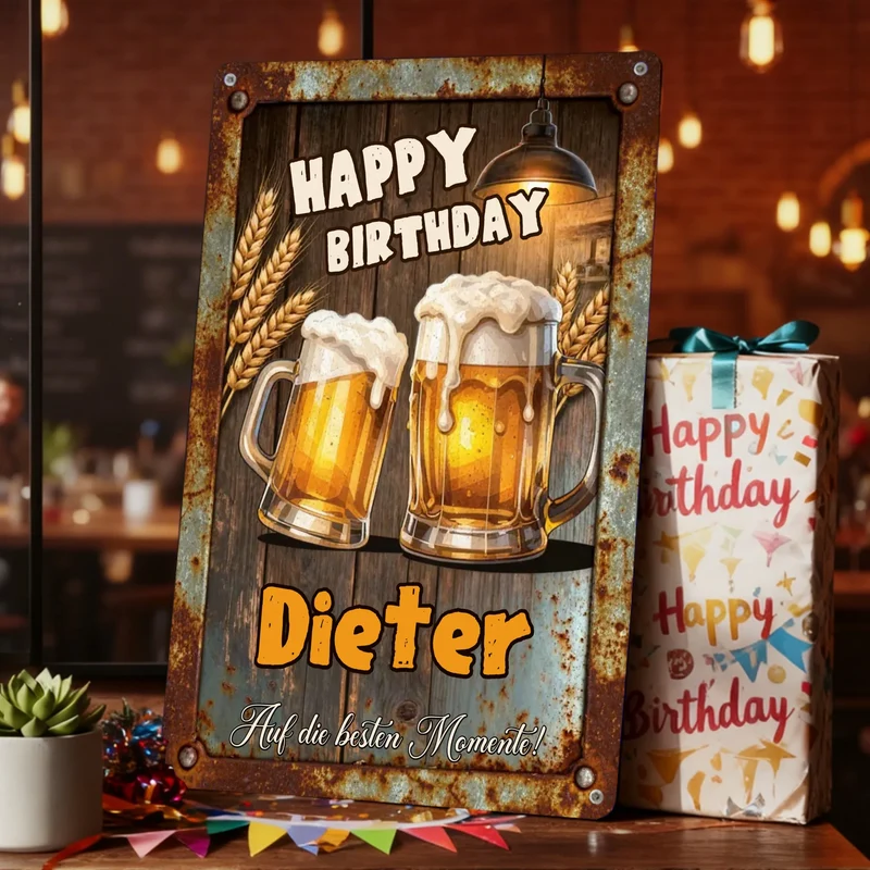 Individuelles Blechschild | Metallschild Bier zum Geburtstag mit Name