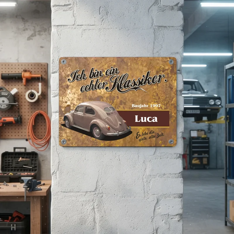 Personalisiertes Blechschild | Metallschild VW Käfer Klassiker bedruckt