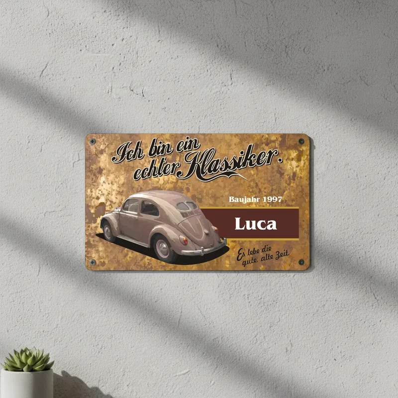 Personalisiertes Blechschild | Metallschild VW Käfer Klassiker bedruckt