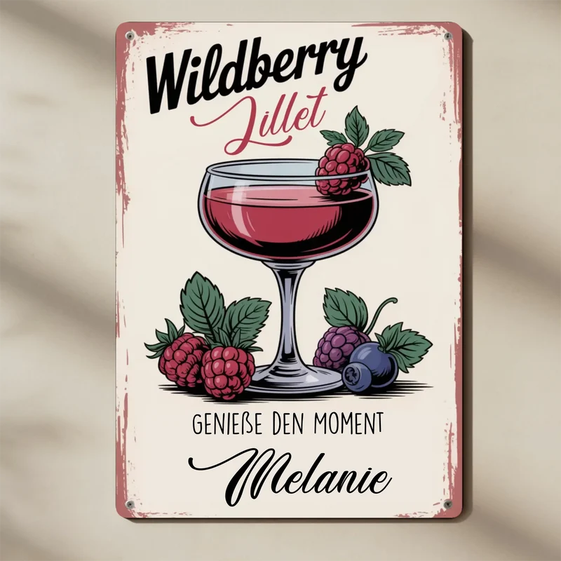 Blechschild Wildberry Lillet personalisiert mit Name | Geschenk Freundin Geburtstag | Retro Metallschild