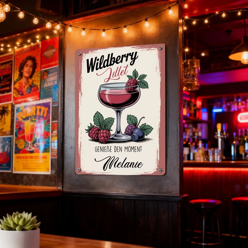Blechschild Wildberry Lillet personalisiert mit Name | Geschenk Freundin Geburtstag | Retro Metallschild