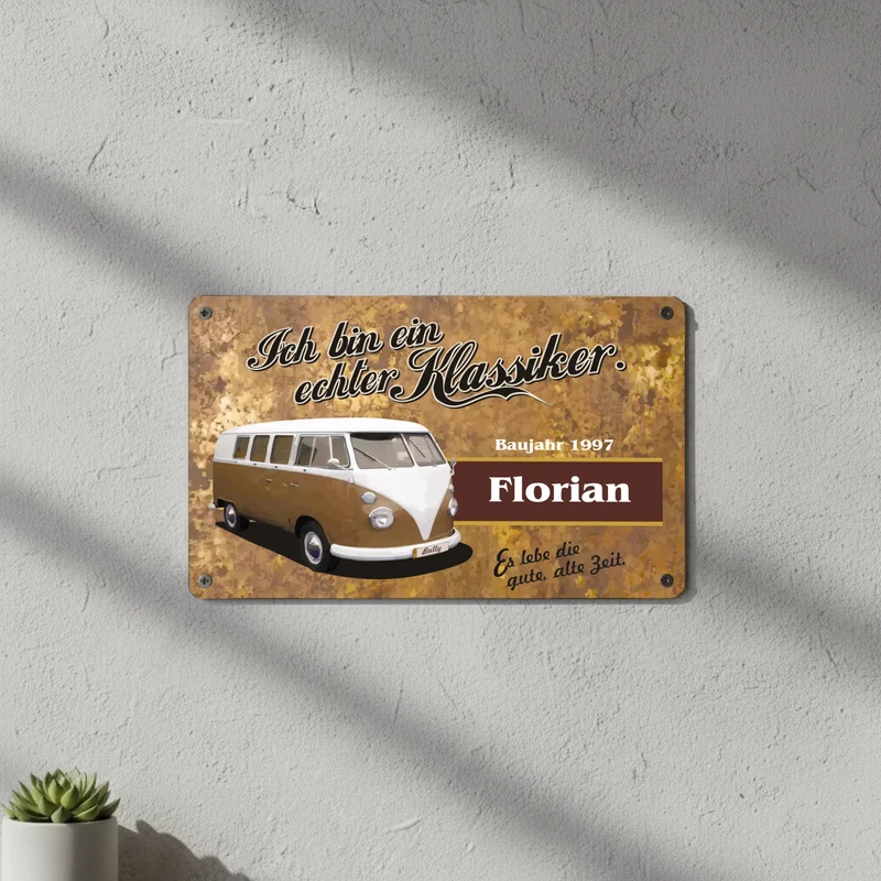 Personalisiertes Blechschild | Metallschild Vintage VW Bulli zum Geburtstag