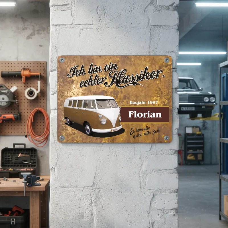 Personalisiertes Blechschild | Metallschild Vintage VW Bulli zum Geburtstag