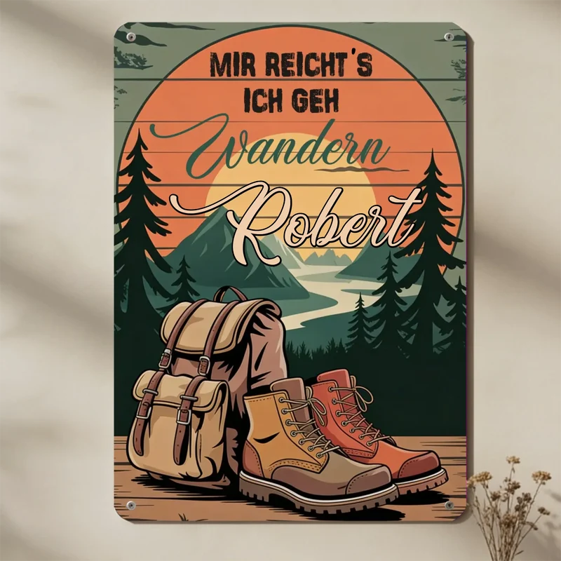Nostalgie-Blechschild | Metallschild Wandern mit Namen bedruckt