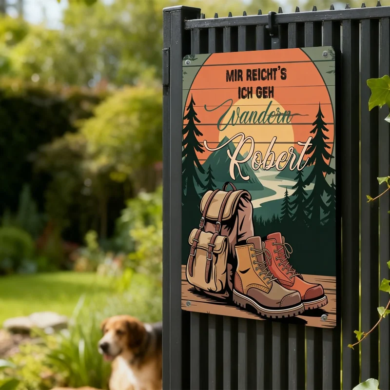 Nostalgie-Blechschild | Metallschild Wandern mit Namen bedruckt