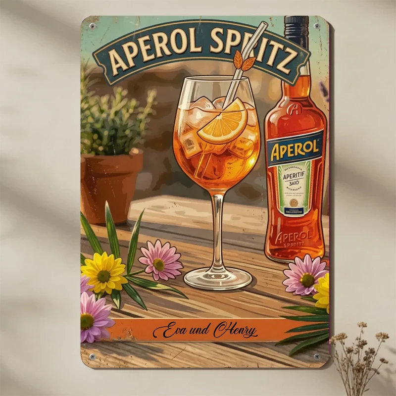 Blechschild Aperol Spritz personalisiert mit Wunschtext | Retro Metallschild Sommer | Geschenk Freundin