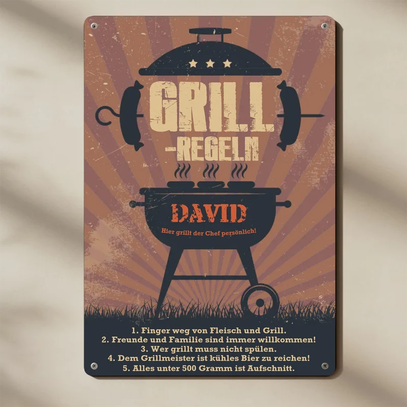 Bedrucktes Blechschild für den Grill-Fan personalisiert