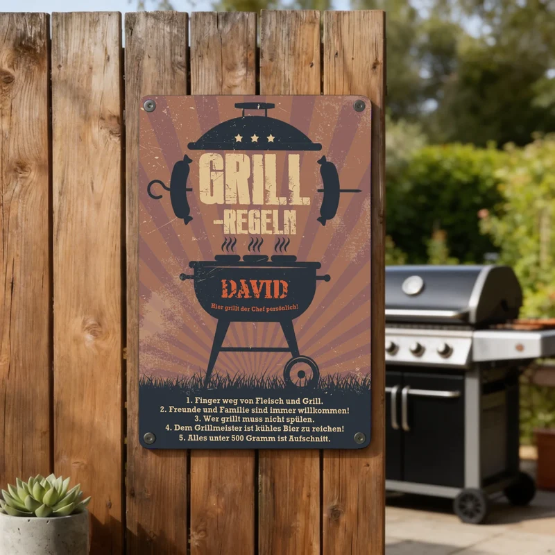 Bedrucktes Blechschild für den Grill-Fan personalisiert
