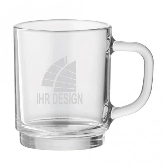 Glastasse mit Eichstrich und Gravur deines Logos / Designs