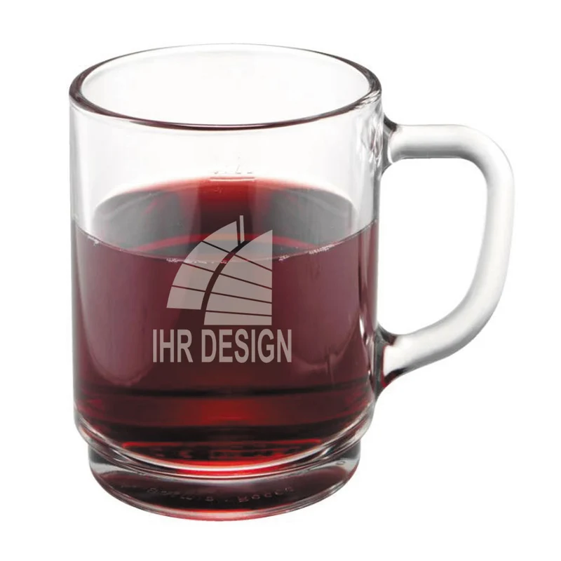 Glastasse mit Eichstrich und Gravur deines Logos / Designs