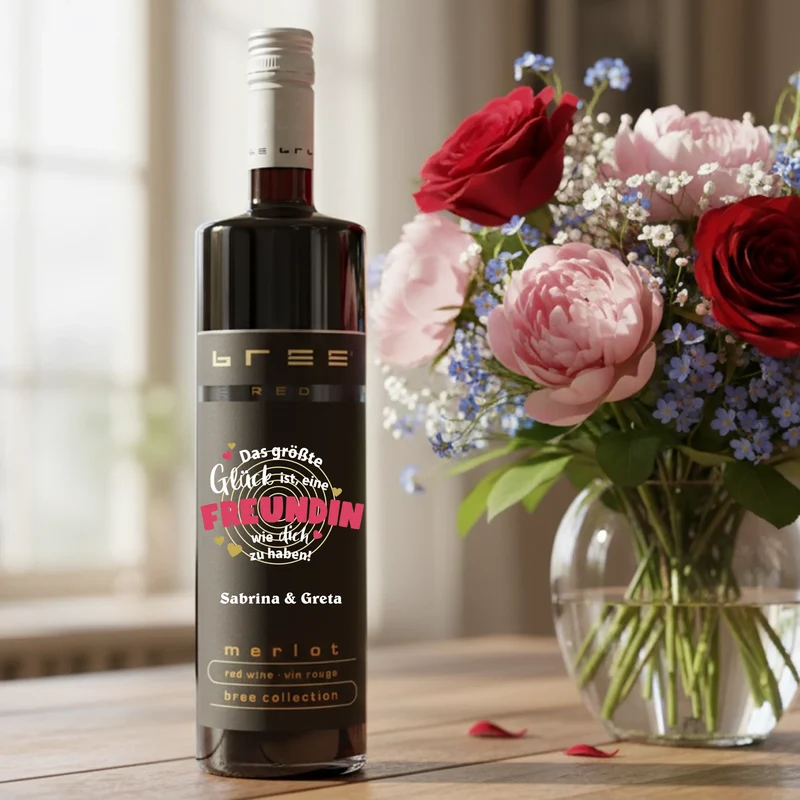 Bedruckte Bree Weißwein | Rosé | Rotwein Weinflasche als Geschenk für deine Freundin