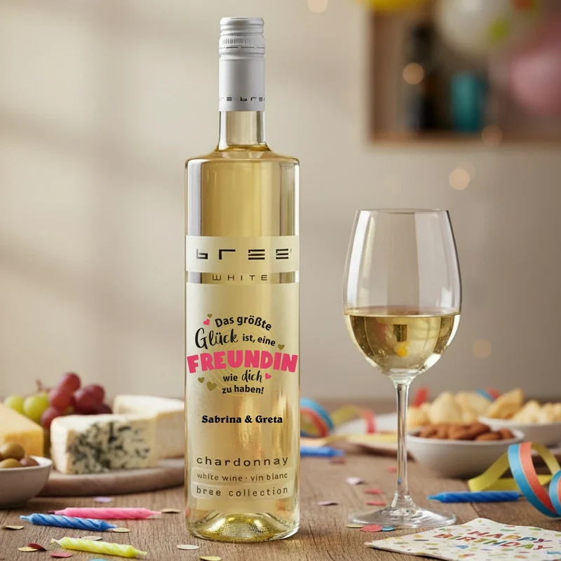 Bedruckte Bree Weißwein | Rosé | Rotwein Weinflasche als Geschenk für deine Freundin