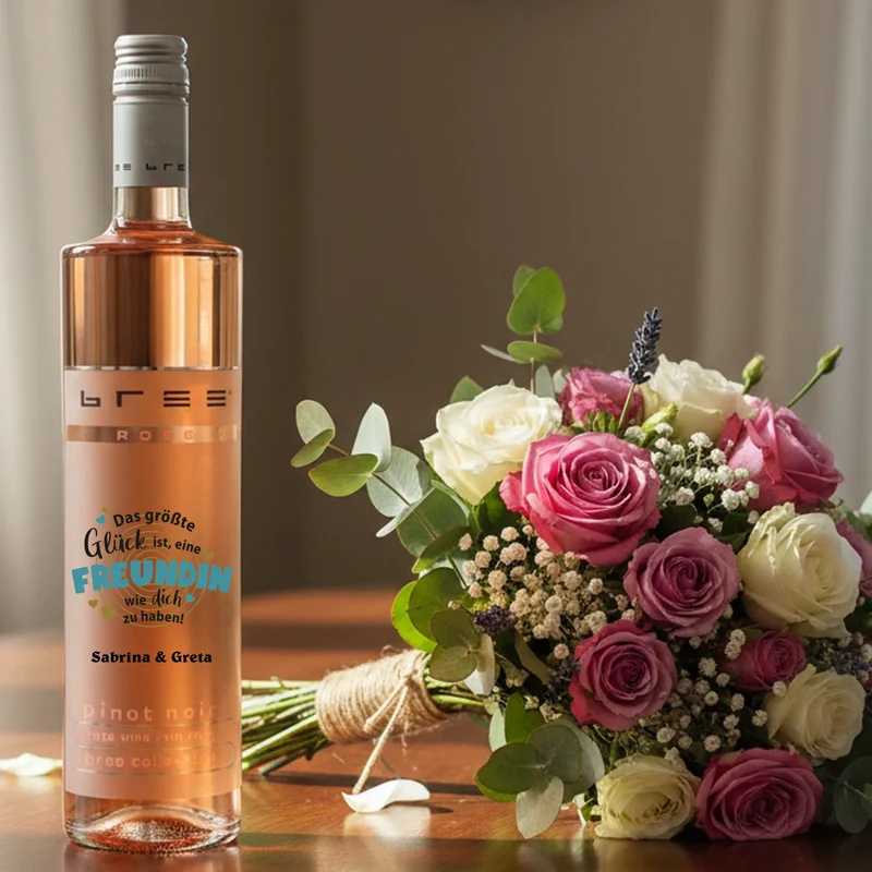 Bedruckte Bree Weißwein | Rosé | Rotwein Weinflasche als Geschenk für deine Freundin