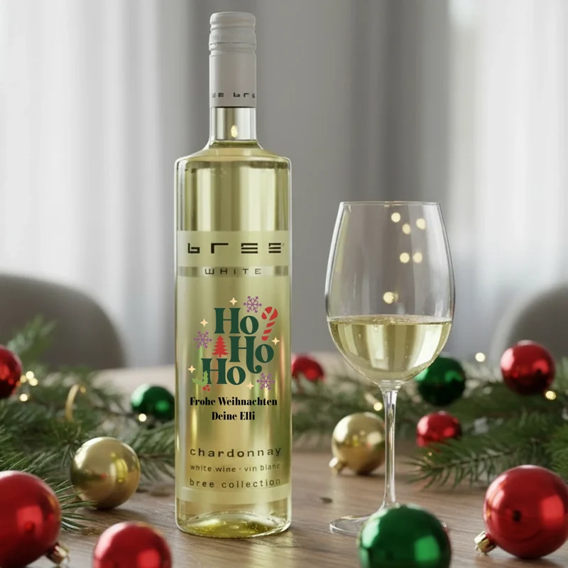 Wunderschöne Bree Weißwein | Rosé | Rotwein Weinflasche als Geschenk zu Weihnachten individuell bedruckt