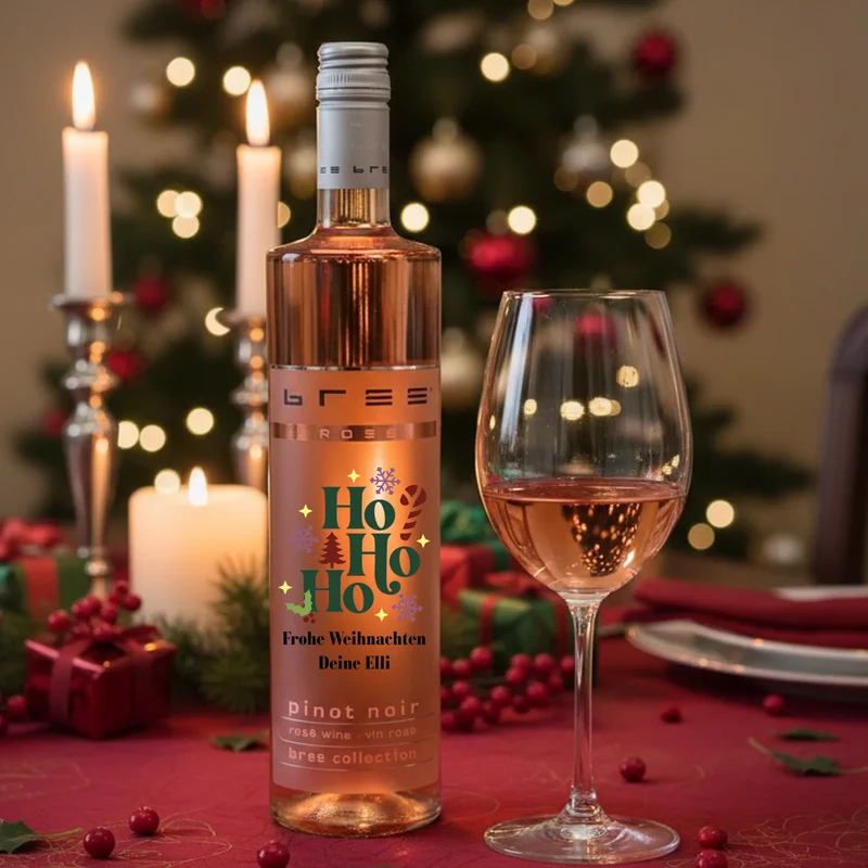 Wunderschöne Bree Weißwein | Rosé | Rotwein Weinflasche als Geschenk zu Weihnachten individuell bedruckt