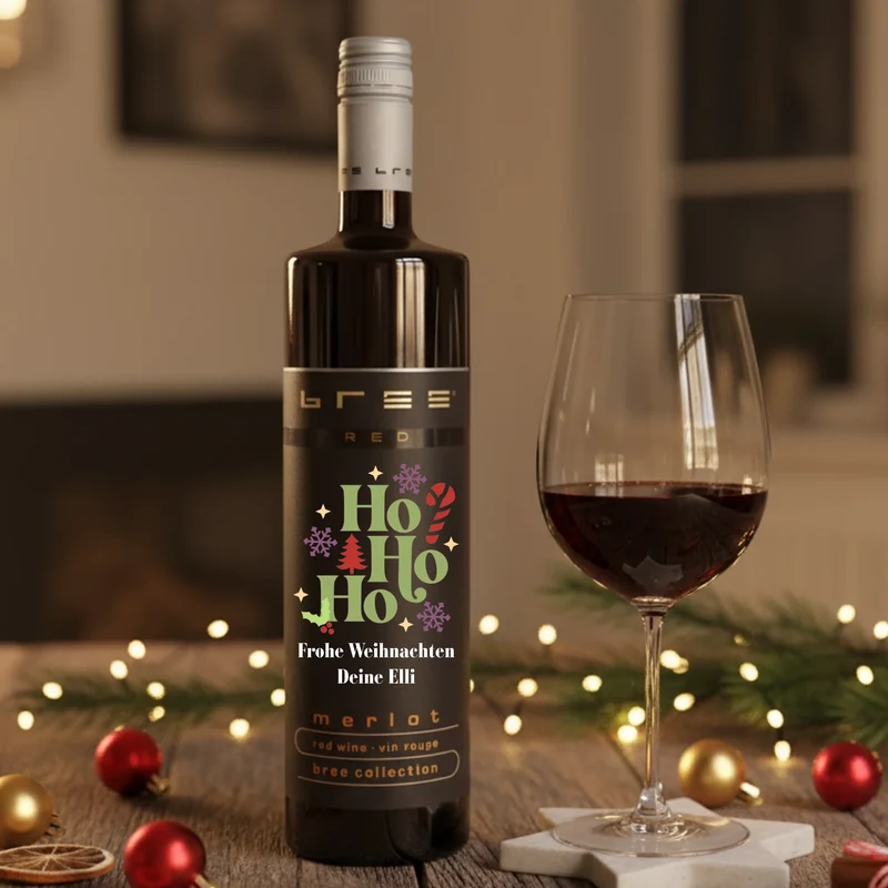 Wunderschöne Bree Weißwein | Rosé | Rotwein Weinflasche als Geschenk zu Weihnachten individuell bedruckt