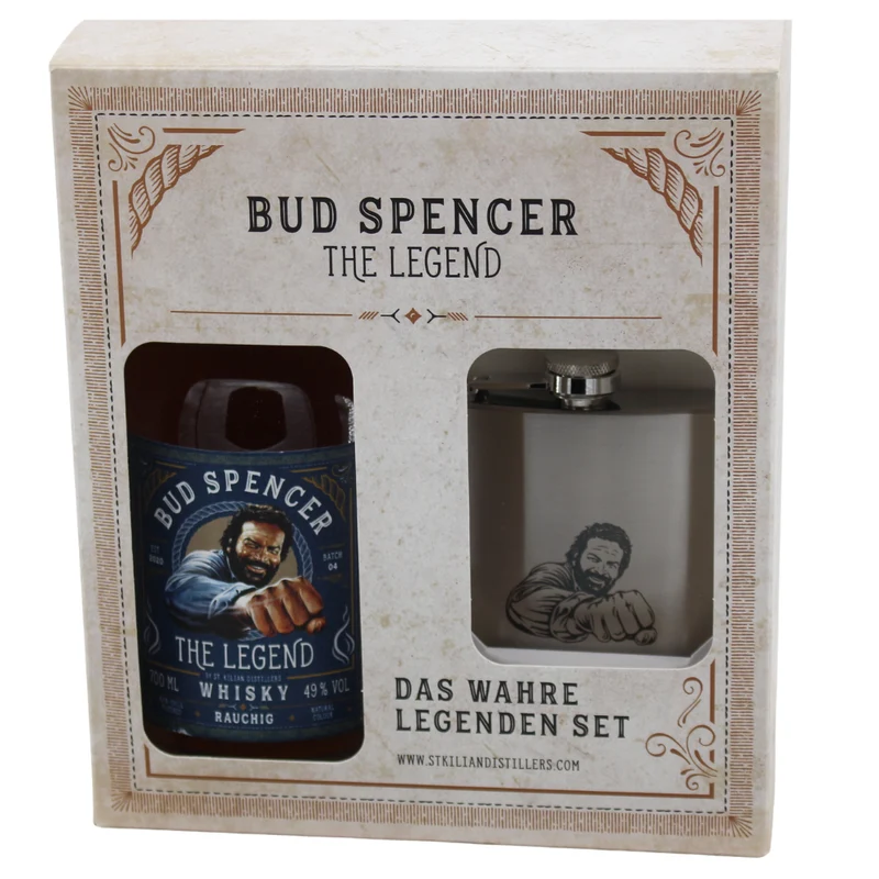 St.Kilian Bud Spencer The Legend Geschenkset mit Flachmann (Rauchig) 49% 0,7l