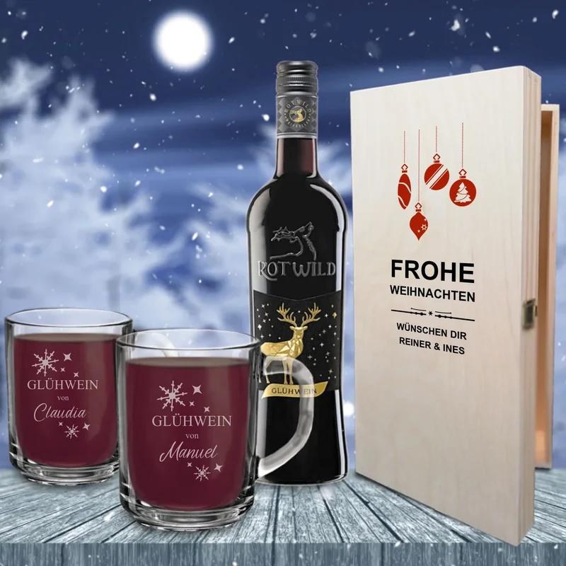 Rotwild individuelles Glühwein-Geschenkset zu Weihnachten mit Gravur