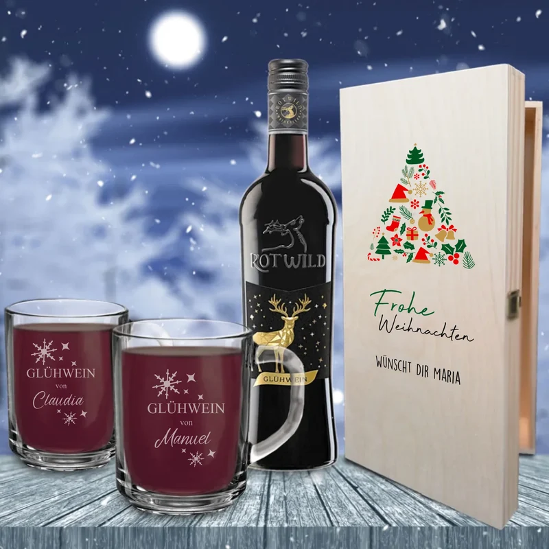 Personalisiertes Glühwein-Geschenkset zu Weihnachten mit Gravur