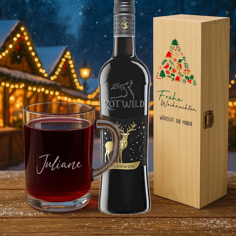Rotwild Glühwein Geschenkset individuell graviert zu Weihnachten