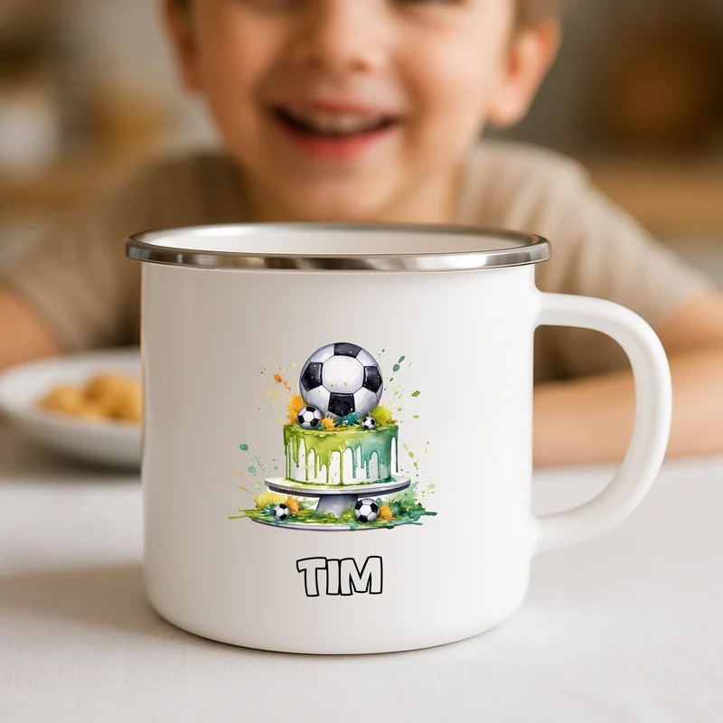 Bedruckte Emaille Tasse zum Geburtstag für Kinder