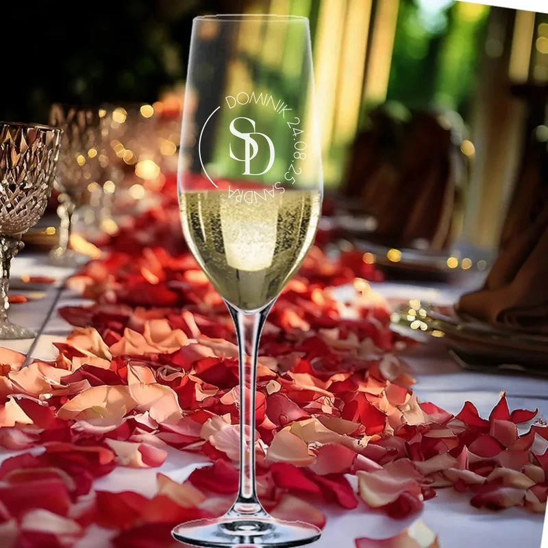 Sektglas mit Monogram zur Hochzeit graviert