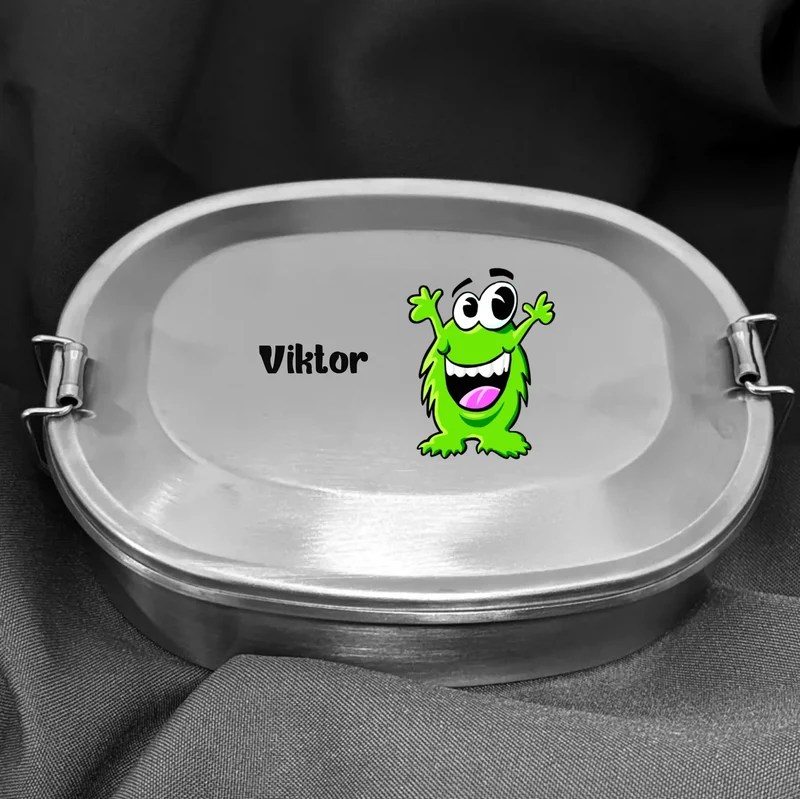 Edelstahl Brotdose mit lustigem Monster und deinem Namen bedruckt