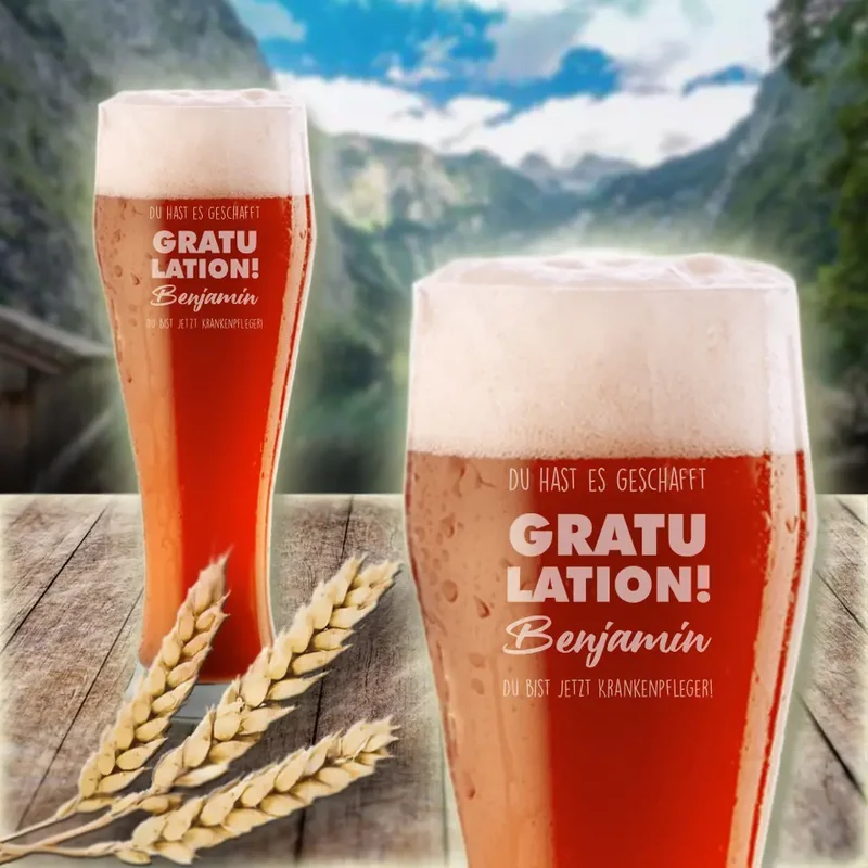 Personalisiertes Weizenbierglas graviert - Du hast es geschafft