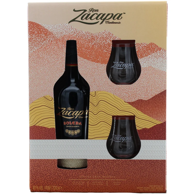 Ron Zacapa Centenario Solera Rum Geschenkset mit 2 Gläsern 40% 0,7l