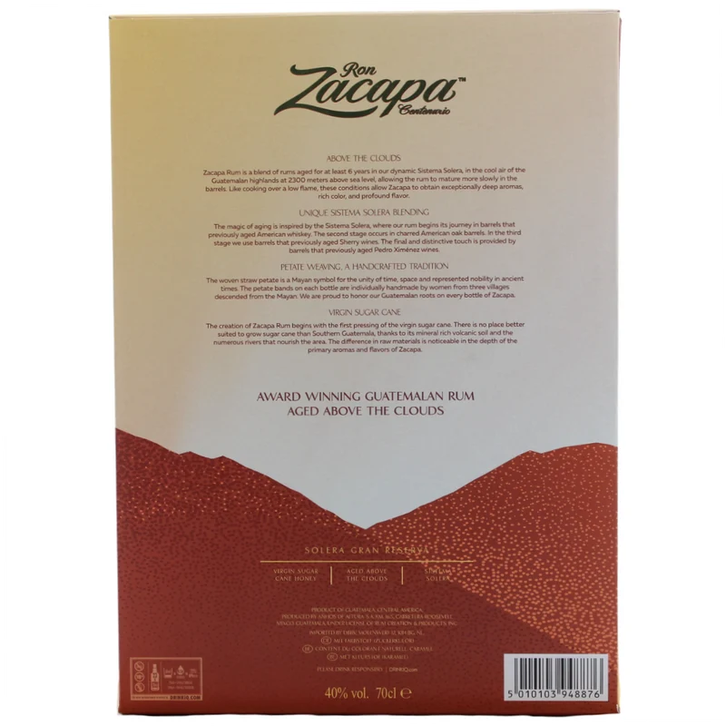 Ron Zacapa Centenario Solera Rum Geschenkset mit 2 Gläsern 40% 0,7l