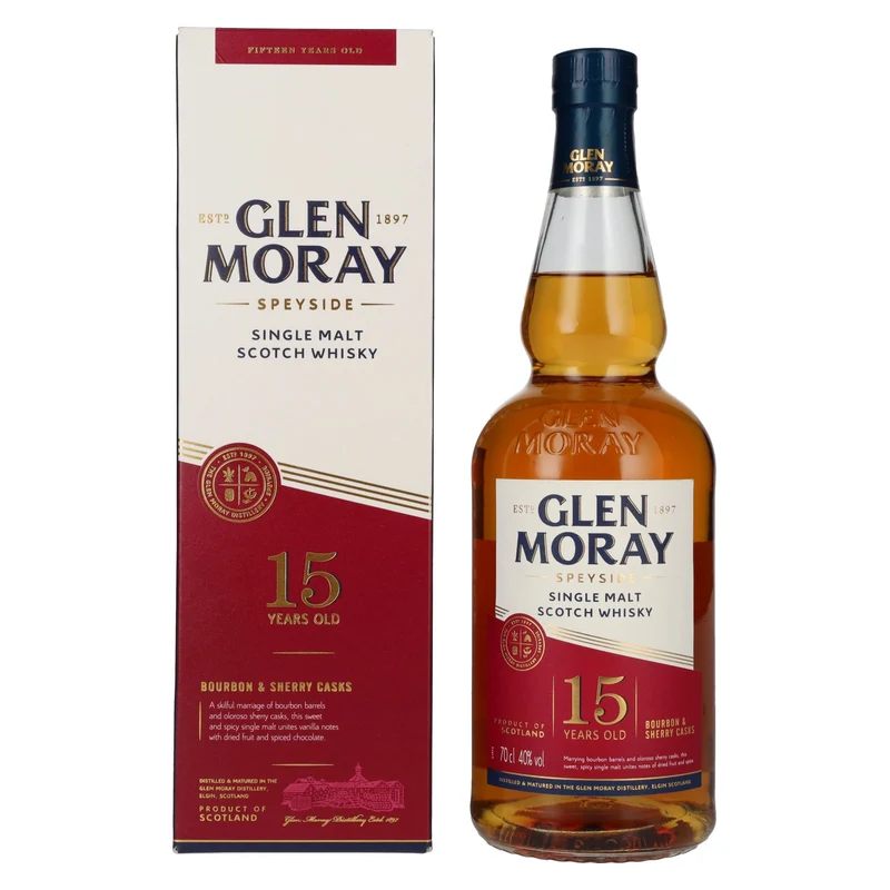 Glen Moray 15 Years Old Bourbon & Sherry Cask Speyside Single Malt 40% Vol. 0,7l in Geschenkbox