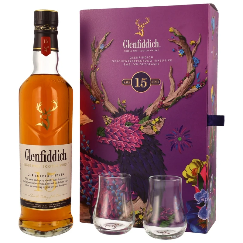 Glenfiddich 15 Jahre Geschenkverpackung 40% 0,7l + 2 Gläser