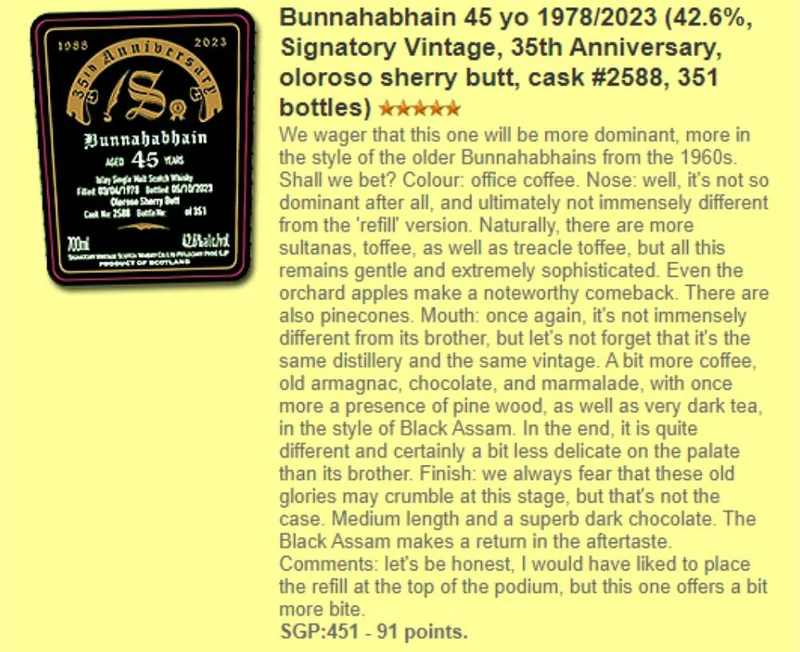 Bunnahabhain 45 Jahre SV 35th Anniversary Cask 2588 42,6% 0,7l