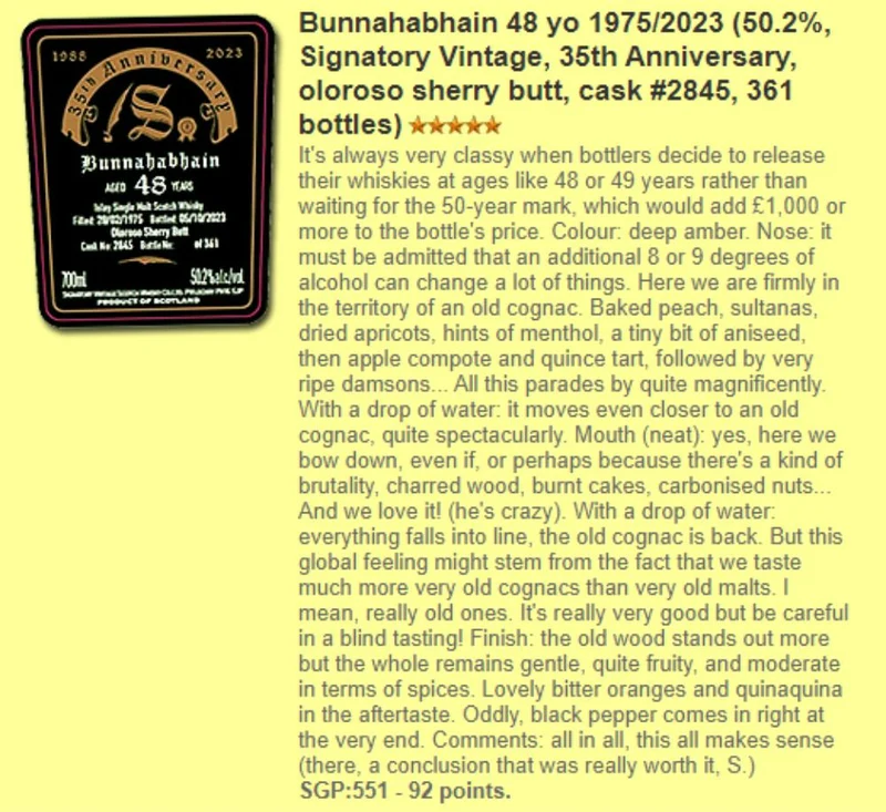 Bunnahabhain 48 Jahre SV 35th Anniversary Cask 2845 50,2% 0,7l