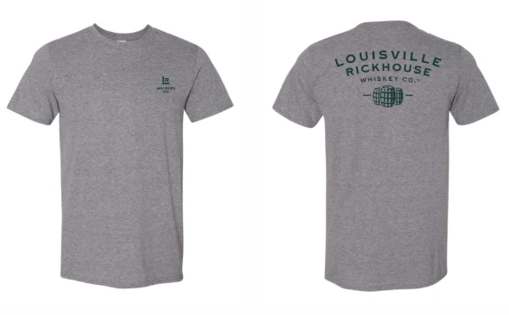 Louisville Rickhouse Whiskey Go - Gray T-Shirt - LR on Front - Logo on Back
